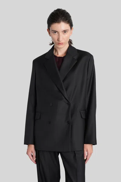 Loulou Studio Donau Lds Blazer In Black Wool In Blue