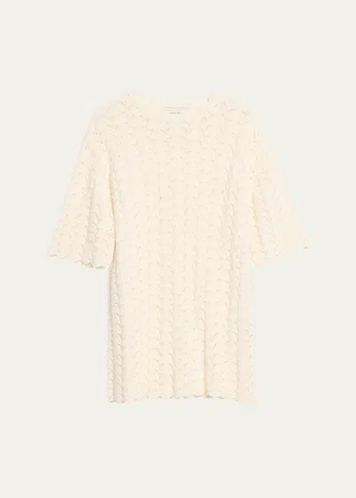 Loulou Studio Doni Short-sleeve Crochet Knit Mini Dress In White