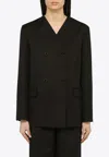 Loulou Studio Black Double-breasted Jacket In Cotton And Linen In Black
