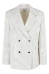 Loulou Studio Double Breasted Jacket In Ivory Black Stripes