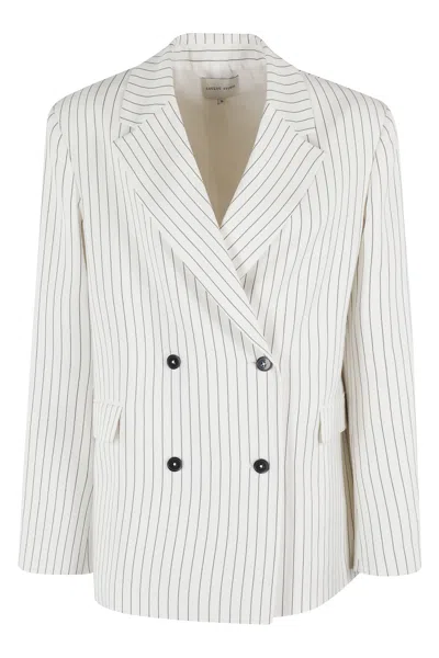 Loulou Studio Double Breasted Jacket In Ivory Black Stripes