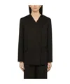 Loulou Studio Black Double-breasted Jacket In Cotton And Linen In Black