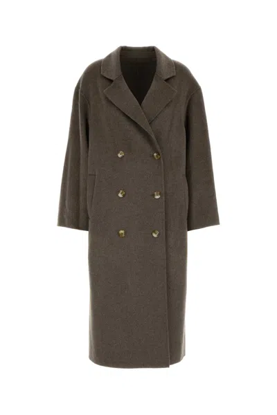 Loulou Studio Dove Grey Wool Blend Borneo Coat In Brown