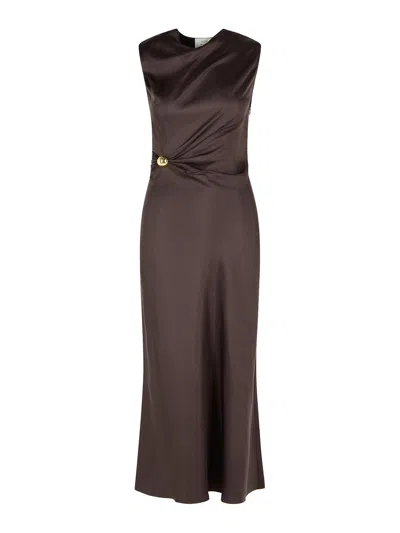 Loulou Studio Roan Sleeveless Draped Dress In Brown