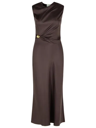 LOULOU STUDIO DRAPED BROWN SILK ROAN DRESS