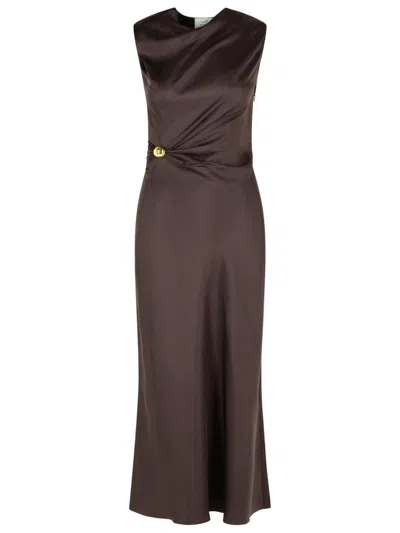 LOULOU STUDIO DRAPED BROWN SILK 'ROAN' DRESS