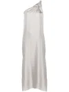 Loulou Studio Adela Midikleid Aus Seiden-twill Mit Asymmetrischer Schulterpartie In Grey