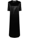 Loulou Studio Tuga Short-sleeve Shift Satin Midi Dress In Black