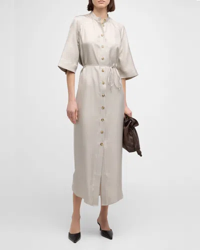 LOULOU STUDIO DURION BUTTON-FRONT MAXI SHIRTDRESS WITH TIE BELT