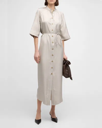 Loulou Studio Durion Tied-waist Silk Shirtdress In Silver Grey