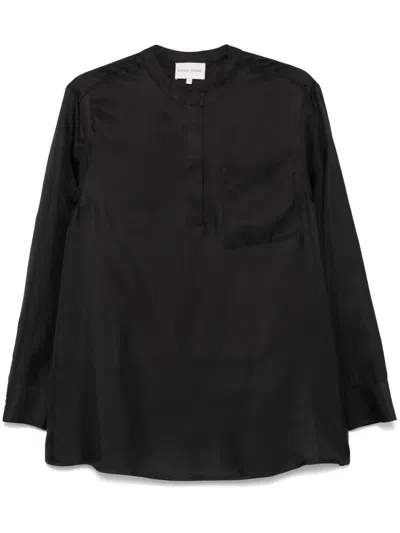 Loulou Studio Zamia Lace-up Silk-twill Blouse In Black