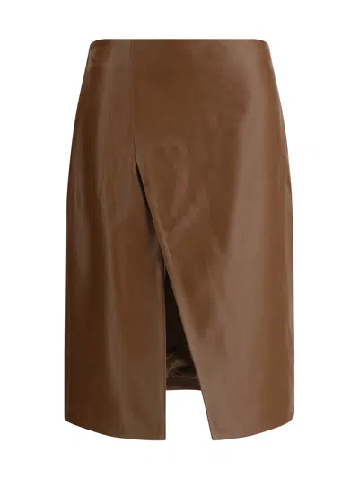 Loulou Studio Front Slit Wrap Midi Skirt In Brown