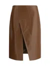 Loulou Studio Front Slit Wrap Midi Skirt In Wood