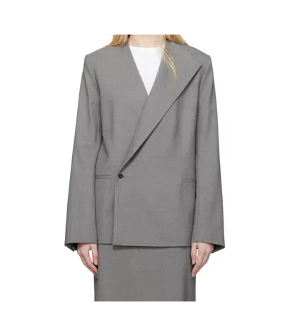 Loulou Studio Elastic Twill Blazer In Gray