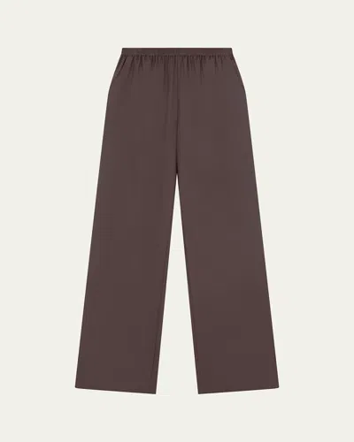 Loulou Studio Elastic Waist Straight-leg Silk Pants In Deep Taupe