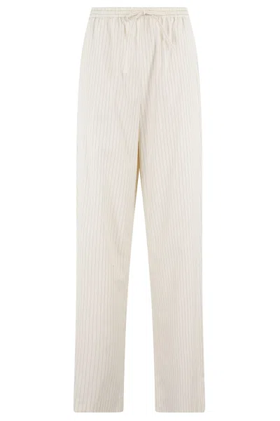 Loulou Studio Elastic Waistband Pants In Ivory Black Stripes