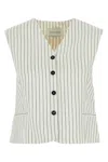 Loulou Studio Vest Adjustable Back Strap Front Pockets In Ivoryblackstripes