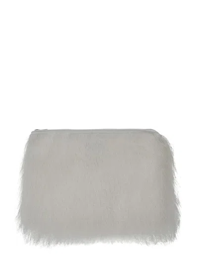 Loulou Studio Evano White Clutch With Fringed Design And Zip Closure In Fabric Woman In Gray