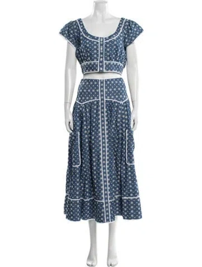 Pre-owned Loulou Studio Eyelet Floral Print Skirt Set In Blue