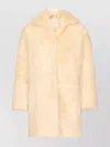 Loulou Studio Faux Fur Long Sleeve Coat With Pockets In Neutral