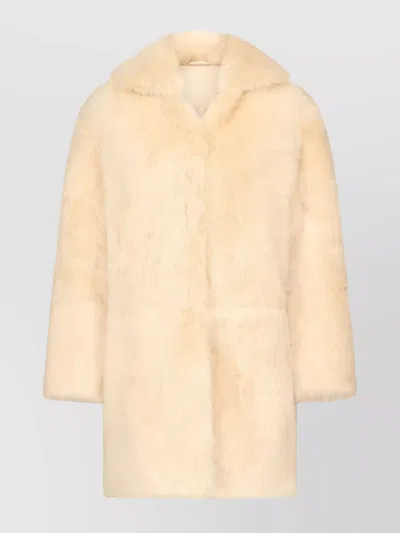 LOULOU STUDIO FAUX FUR LONG SLEEVE COAT WITH POCKETS