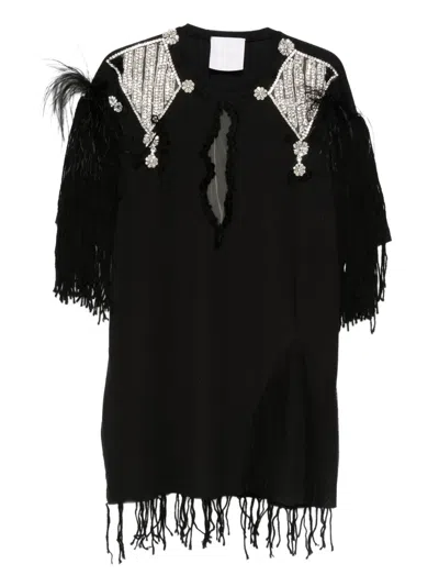 Loulou Studio Feather-embellished Mini Dress In Black