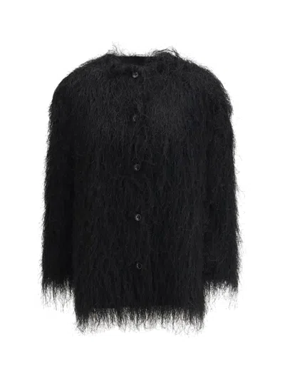Loulou Studio Filipo Coat Faux Fur Fringed Detail In Multi