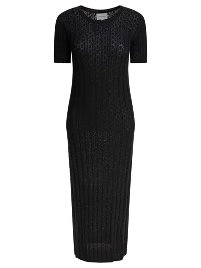 Loulou Studio Knit Texture Midi Length Short Sleeves Dress In Blue