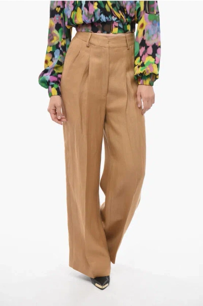 Loulou Studio Flax Blend Palazzo Pants With Belt Loops In Brown