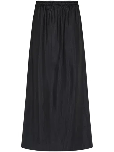 Loulou Studio Flowing Black Skirt With Silk-linen Blend
