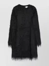 Loulou Studio Fringed Dress With Long Sleeves And Round Neckline In Black