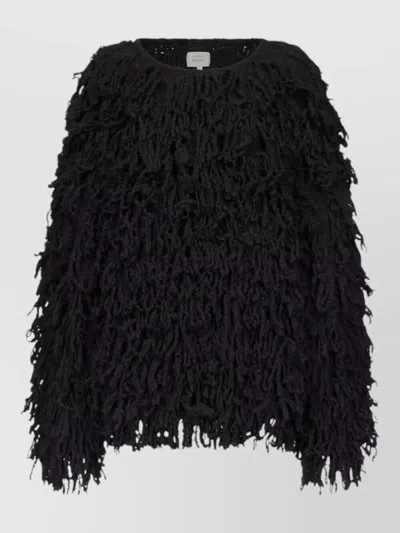Loulou Studio Gabin Round Neck Sweater Fringe Detail In Black
