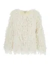 Loulou Studio Gabin Wihte Sweater With Round Neck And All-over Fringed Embellishments In Wool Blend Woman In White