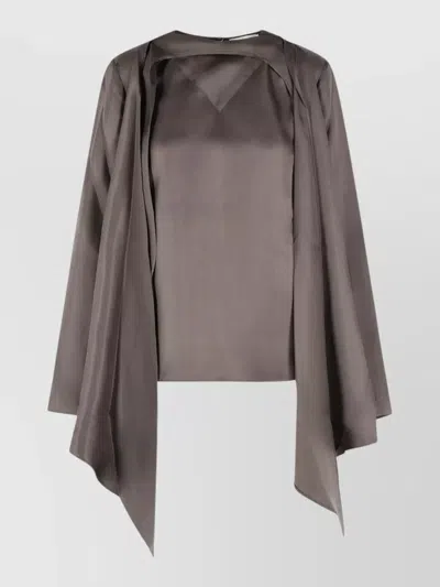 Loulou Studio Gala Silk Blouse Asymmetric Hem Draped In Brown