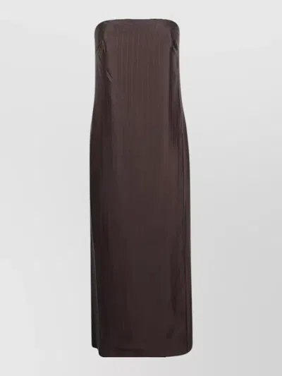 Loulou Studio Giulia Strapless Midi Dress Pinstripe Slit In Burgundy