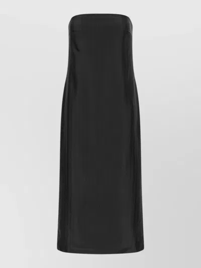 Loulou Studio Giulia Strapless Midi Skirt Back Slit In Black