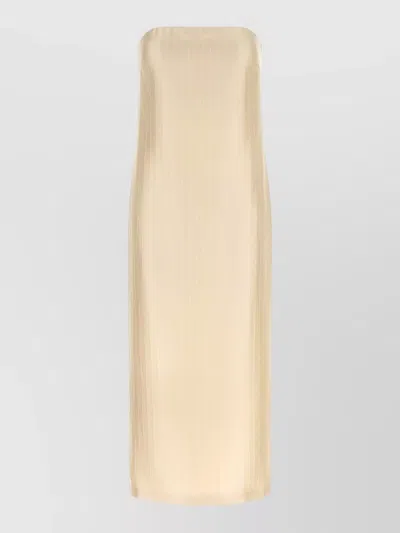 Loulou Studio Giulia Strapless Midi Skirt Fitted Slit In Metallic