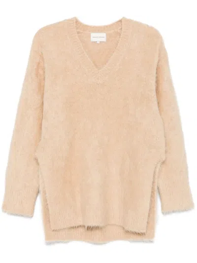 Loulou Studio Goto Alpaca Blend V Neck Long Sweater In Beige
