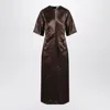 Loulou Studio Long Linen And Silk Dress With Back Seam In Grey