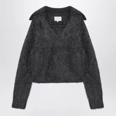 Loulou Studio Ambrose Alpaca Blend V Neck Polo Sweater In Beige
