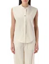 Loulou Studio Hale Stripes Sleeveless Shirt With Classic Collar In Ivory Black