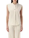 Loulou Studio Hale Stripes Sleeveless Shirt With Classic Collar In Ivory Black