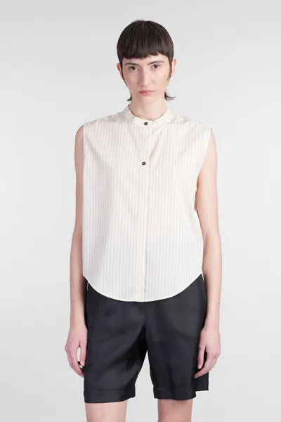 Loulou Studio Hale Stripes Shirt In Beige Cotton