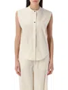 Loulou Studio Hale Stripes Sleeveless Shirt With Classic Collar In Neutrals