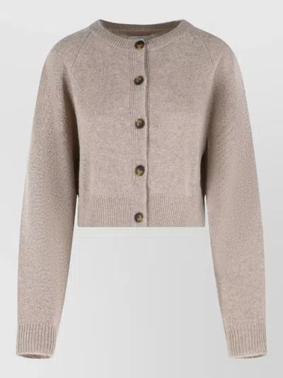 Loulou Studio Heike Cropped Cashmere Cardigan Crew Neck In Brown
