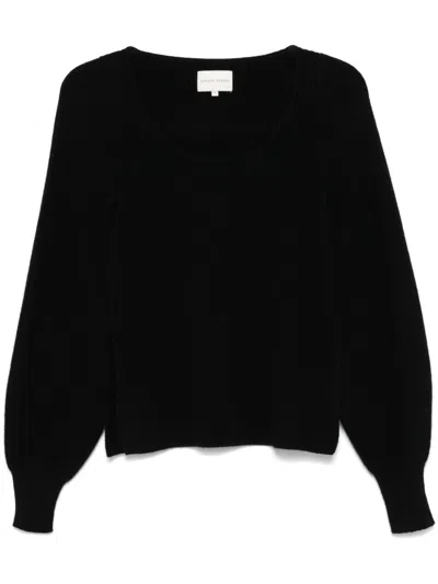 LOULOU STUDIO BLACK CASHMERE RIBBED KNIT U-NECK LONG SLEEVES ELASTICATED CUFFS SHORT SIDE SLITS STRAIGHT HEM