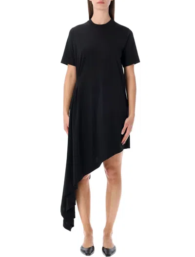 Loulou Studio Igary Dress Asymmetric Hem Crew Neck In Black