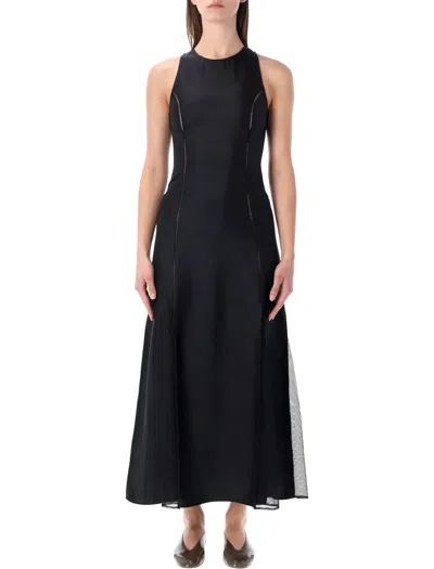 Loulou Studio Iraka Mesh And Silk-twill Midi Dress In Black