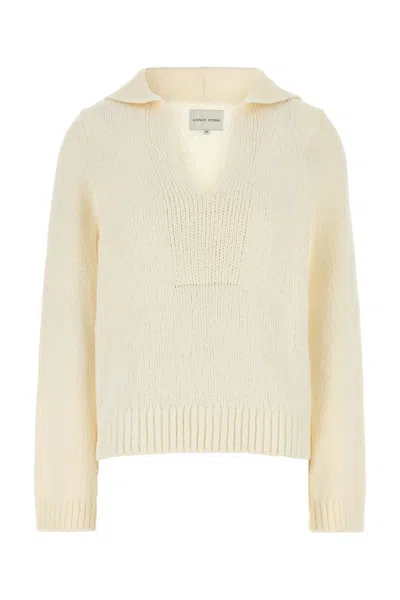 Loulou Studio Ivory Cotton Blend Bahia Sweater In Riceivory