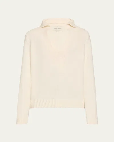 Loulou Studio Johnny Collar Cotton Sweater In Rice Ivory